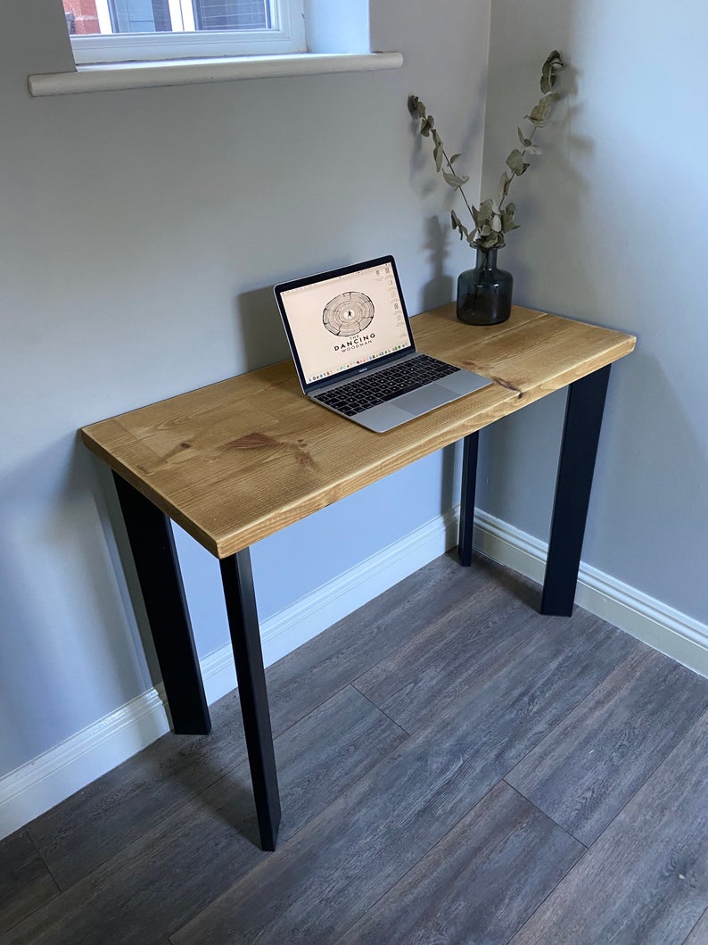study Solid Wood Timber Details about   Rustic industrial style desk with Hairpin Legs office 