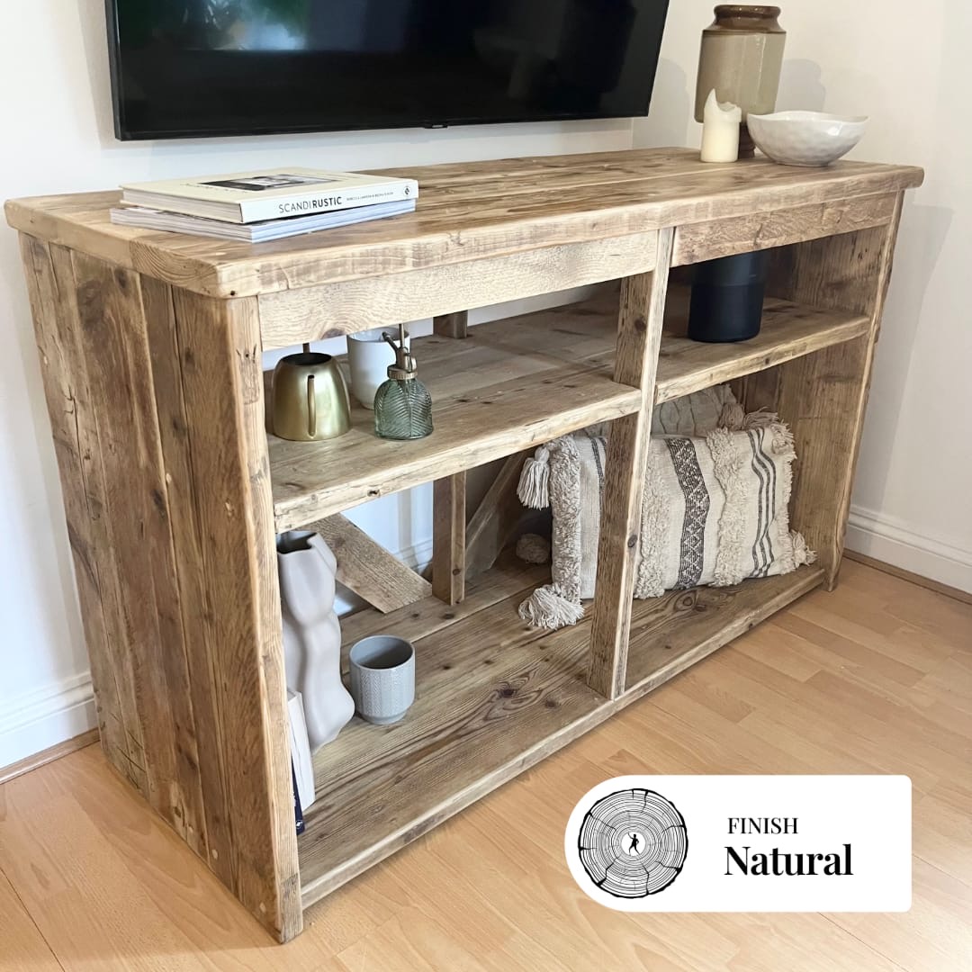 MILTON - Rustic Reclaimed Wood Console Table- Rustic TV Unit-Solid Wood Sideboard- Rustic Bookcase