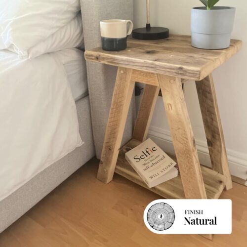 ARLOTT- Rustic Reclaimed Side Table - Vintage Wood Bedside Table
