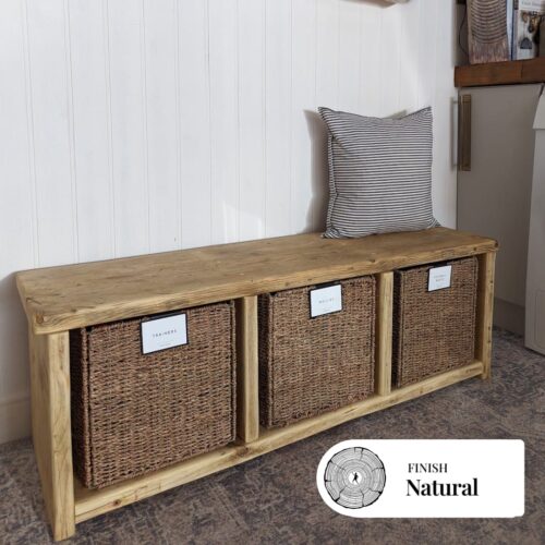 DUDDON- Rustic Shoe Rack Bench- Reclaimed Wooden Bench- Reclaimed Wood Hallway Table- Rustic Farmhouse Entryway Table